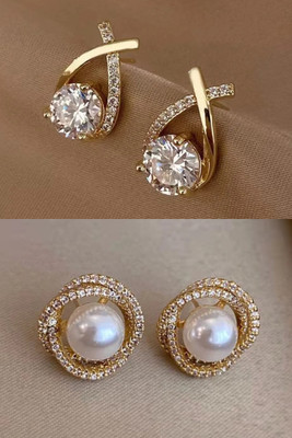 Celestique Korean Earrings Set Earing New Design Stylish AD Stone Earrings For Girls Women Cubic Zirconia, Pearl Alloy, Brass Cuff Earring, Earring Set, Huggie Earring, Rhinestone Studs, Stud Earring