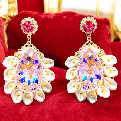 ZarSaaA Designer Earrings with Shimmering Crystals & Faux Pearls Cubic Zirconia Alloy Drops & Danglers