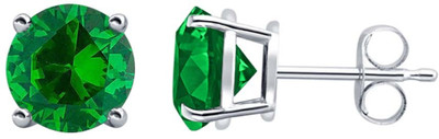 tusakha 0.20 Ctw Round Cut Green Emerald 14K White Gold Over Emerald Sterling Silver Stud Earring