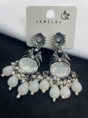 CFJ Elegant Oxidised Elephant Design Earrings with White Stone Drops Cubic Zirconia Brass Stud Earring