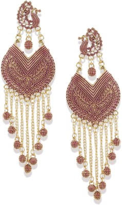 BHANA FASHION Pink & Gold-Plated Enamelled Peacock Shaped Drop Earrings_B Pearl Brass Drops & Danglers