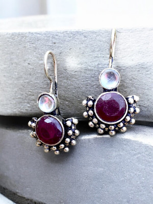KAVIICREATIONS Red Colour Oxidised Jaipuriya Earrings Cubic Zirconia Alloy Hoop Earring