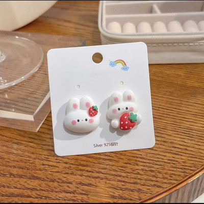 GloAww Cute Bunny Strawberry Style Lightweight Korean Earrings For Girl's & Women Rubber Stud Earring