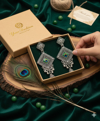 Fashionindustry WOMEN'S FASHION OXIDIZED ALLOY PEACOCK MORPANKH MOTIF DANGLE EARRINGS Brass Jhumki Earring