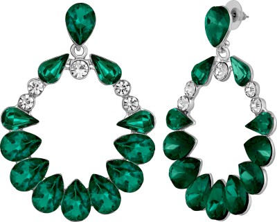 mahi Luxurious Green Dangler Earrings Crystal Alloy Drops & Danglers