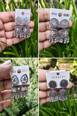 Janki Creation Girls oxy combo Cubic Zirconia Alloy Chandbali Earring, Drops & Danglers, Jhumki Earring, Stud Earring