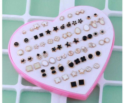MEHAK CREATION 36 Pair Stylish Stud Combo Set with Heart Shape Box for Girls and Women Plastic Stud Earring