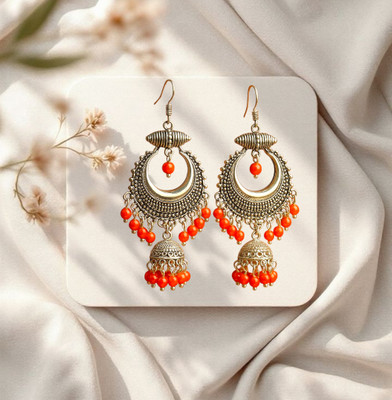 ShanRoyal RED AND SILVER OXIDISED EARRINGS Metal Chandbali Earring Alloy Jhumki Earring