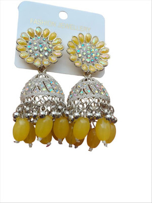 Divine creation Yellow Floral Jhumka Earring with Beaded Alloy Jhumki Earring