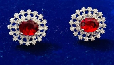 Balaji Kripa Store Glittering Ruby earrings German Silver Stud Earring