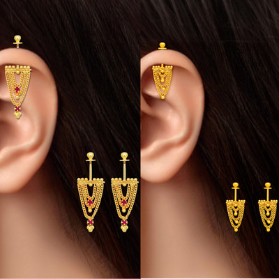 Drashti Collection Traditional Look Maharashtrian Micron Gold Plated Bugadi Earrings Pack Of 4 Brass Ear Thread