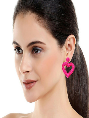 Jewelgenics Beaded Pink Heart Drop & Dangler Earrings Beads, Pearl Alloy Drops & Danglers