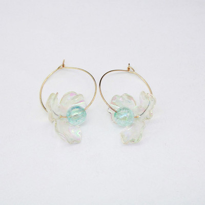 alya jewels Floral Crystal Bead Aquamarine Alloy Hoop Earring