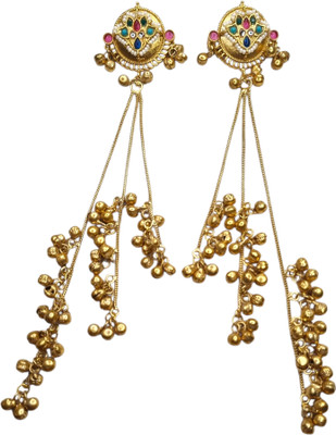 Sajobhi Sajobhi Kashmiri Multicolor Stone Chain Tassel Earrings with Ghungroo Beads Brass Tassel Earring, Drops & Danglers