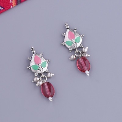 Voylla Bagh E Fiza Colourful Drop Earrings Brass Stud Earring