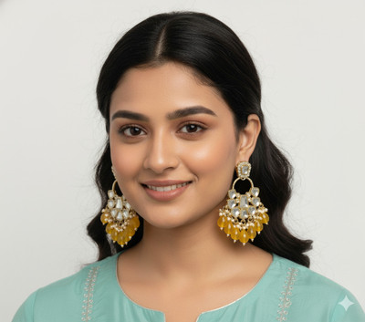 Para Jewels Para Jewels Oxidized Jhumka Earrings with Yellow Stone Work Crystal Brass Drops & Danglers