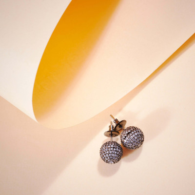 Opal Touch Black Round Diamond Stud Earrings Cubic Zirconia Brass Stud Earring