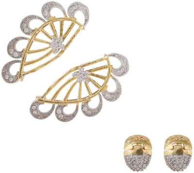 Styylo Jewels Set of 2 Pair American Diamond Studded Earcuf and Small Huggies Cubic Zirconia Alloy Cuff Earring