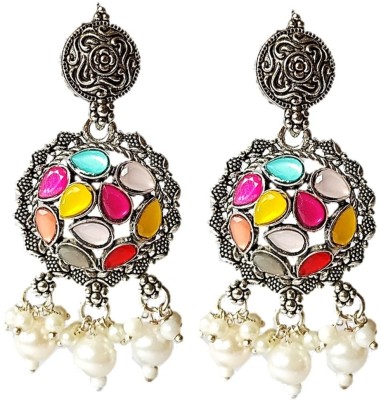 Muccasacra Multicolour stone Officewear Pearl studded Pearl, Crystal Alloy, Metal, German Silver, Stone Stud Earring