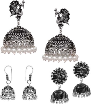 V L INTERNATIONAL Oxidized Silver Afghani Earrings Triple Layered Jhumka Earrings for Women Alloy Jhumki Earring