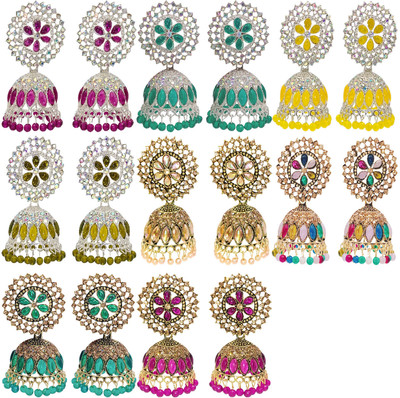 Malana Merino Jhumka Earrings for Women 8 Pairs Combo Traditional Jhumki Earrings Set Jhumkas Alloy Jhumki Earring