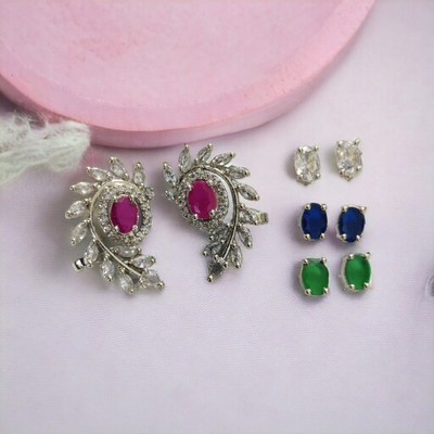Opal Touch 4 Color Changeable Rhodium Studs Cubic Zirconia Brass Stud Earring