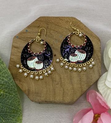 Fashion Theme Women Earrings Meenakari Jhumka Tabla Design Black Earing Pearl Jhumka For Girls Beads, Crystal Brass Earring Set, Chandbali Earring, Jhumki Earring