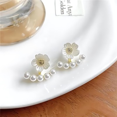 Mystic Jewels Flower Pearl Ear Studs for Women & Girls, Jewellery for Women Metal Stud Earring