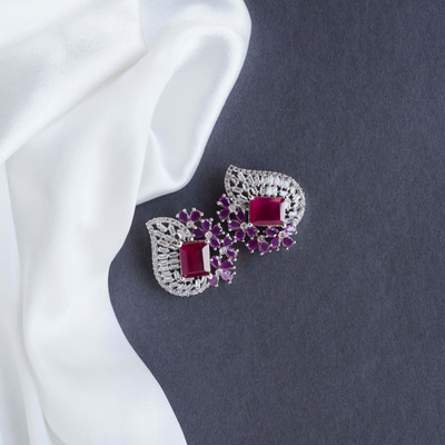 Opal Touch Thoughtful Red Rhodium Studs Cubic Zirconia Brass Stud Earring