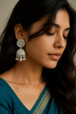 Mini Bits & Crafts Silver Petal Charm Jhumka Alloy Jhumki Earring