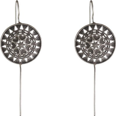 khannak Khannak Oxidised Silver round shape with intricate detail Ear cuff for Women Brass Cuff Earring