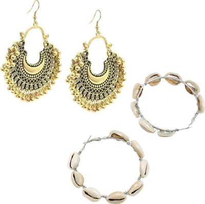 AVR JEWELS Pack of 2 Stylish Sea Shell Hoop and Gold Half Moon Chandbali Jhumki Alloy Hoop Earring