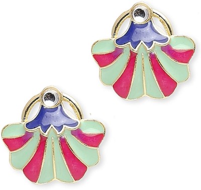 fabula Mint Green & Pink Meenakari Enamel Stud Earrings - Indo-Western Floral Design Beads, Crystal Alloy Stud Earring