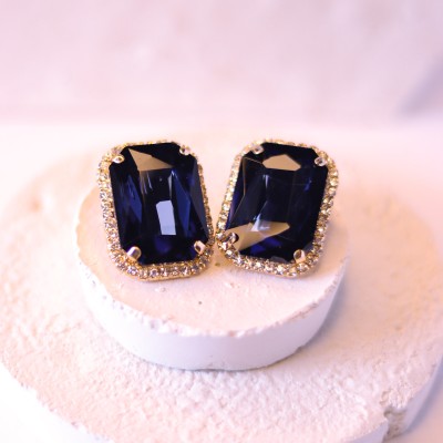 pankhcreation Blue Stone Korean Stud Earrings Blue Sapphire Stainless Steel Stud Earring