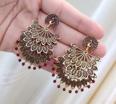 JEWERICHE Fascinating Triple Maroon Color Layer Peacock Earring For Various Occasion Alloy Drops & Danglers