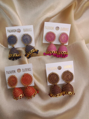 Avoroni Traditional Multi Color Studded Jhumka Earrings for Women & Girls ( Set of 4 ) Brass, Alloy Jhumki Earring