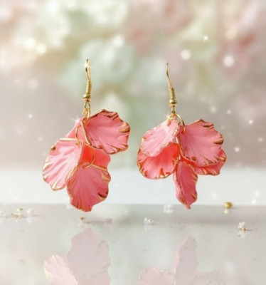 pas Unique pink golden korean Earrings for girls & women for party wear Alloy Earring Set, Drops & Danglers
