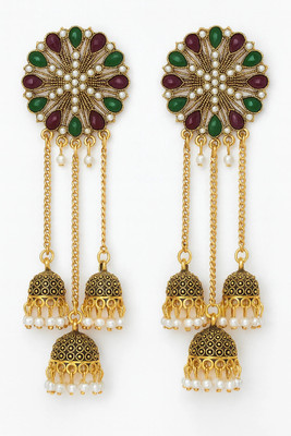 viblush Gold Tone Multicolor Stone & Pearl Jhumka Earrings Alloy Jhumki Earring, Drops & Danglers