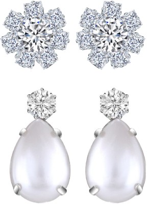 VIGHNAHARTA Elegant Beautiful Rhodium Plated Solitaire Stud Earring Combo-2 Cubic Zirconia Alloy Earring Set