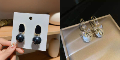 Celestria Black Acrylic Big Sized Stud Earrings latest trendy earrings Alloy Stud Earring, Hoop Earring