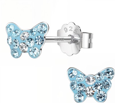 HighSpark 925 Silver Cute Enamel Crystal Charm Stud Earrings - Blue Butterfly Zircon Sterling Silver Stud Earring