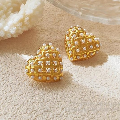 Lila Fashion Jewelry Light Luxury Pearl Korean Heart Earrings For Women Stud Earring Stainless Steel Stud Earring