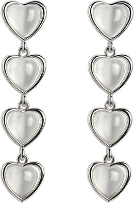 FOGGMART Heart Long Drop Silver Stone Earrings for Girls & Women, Lightweight, Rust-Free Stone, Stainless Steel Earring Set, Drops & Danglers, Jhumki Earring