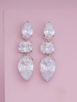 Kushal's Fashion Jewellery White Rhodium-Plated Party Zircon Drop Earrings Zircon Copper Drops & Danglers