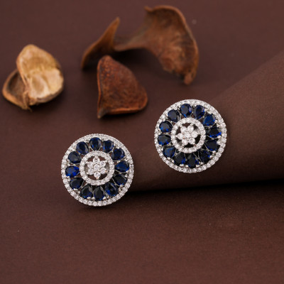 Hitarth Fashion Jewellery American CZ Diamond Fancy Blue Tops For Girls Cubic Zirconia Brass Drops & Danglers, Stud Earring