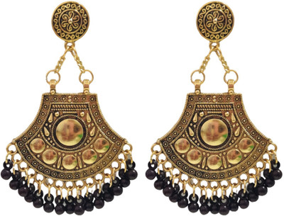 house of common Gold Plated Oxidised Afghani Vintage Stylish Fancy Party Wear Earrings Beads German Silver, Plastic, Brass, Zinc, Alloy Chandbali Earring
