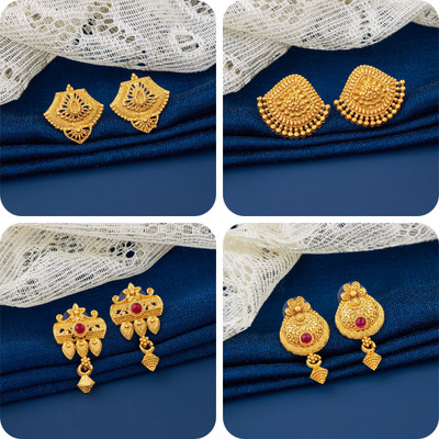 LaChoiceIt Pack of 4 Pair Traditional Gold Pleted Earring Collection Brass Earring Set