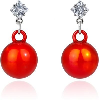 ONLINE_ESHOP Crystal Drop Pearl Earrings Red Iridescent Spheres Silver-Tone Studs Plastic Drops & Danglers