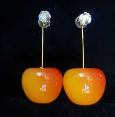 Victorvally Orange Cherry Crystal Dangle & Drop Earrings for Women and Girls Stylish Korean Alloy Stud Earring, Chandbali Earring, Clip-on Earring