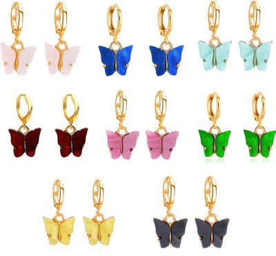 RVM Jewels Huggie Hoops Attached Combo Set of 8 Butterfly Charm Earrings Gold Plated Girls Alloy Earring Set